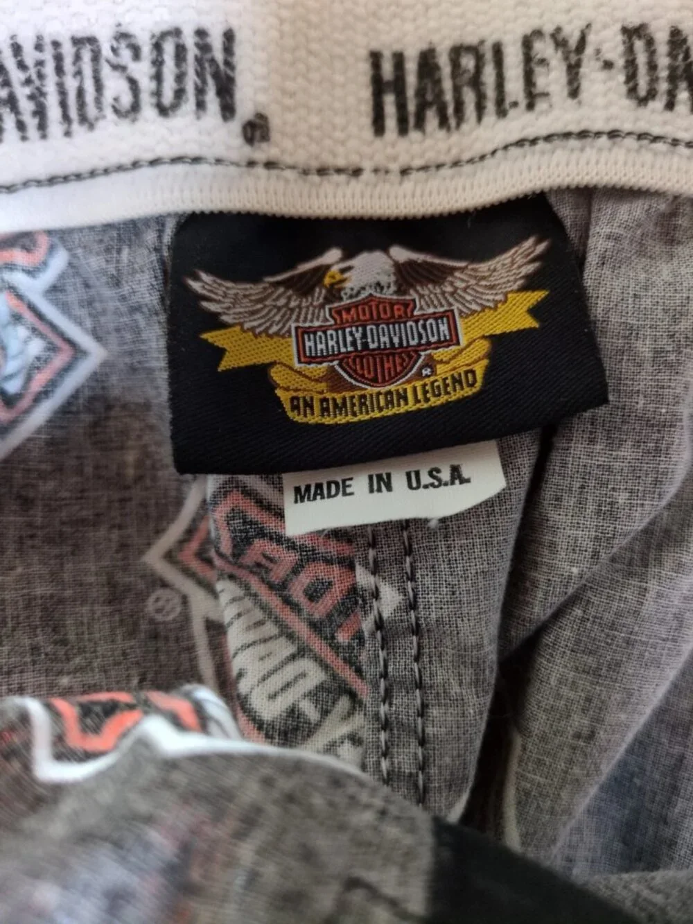 Harley Davidson VTG USA Black Orange Boxers Shorts Mens Size XL - Bar & Shield
